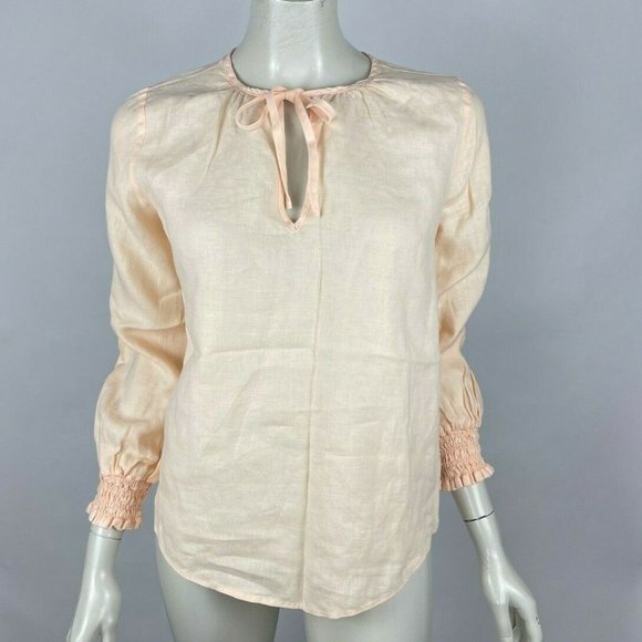 Anthropologie Cloth & Stone 100% Linen Blouse Top Tie Front Long Sleeve Women XS - Picture 1 of 11